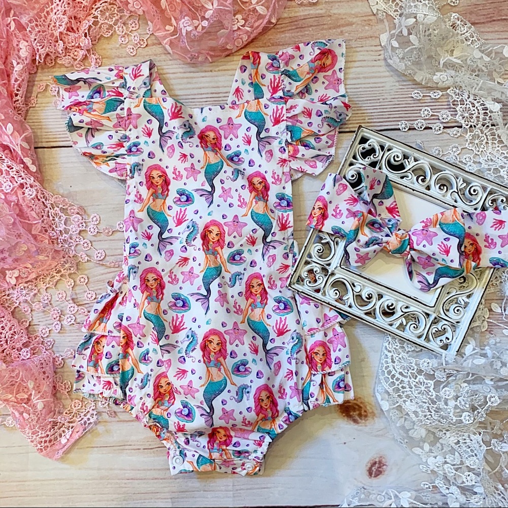 Boutique Baby Mermaid Romper & Headband